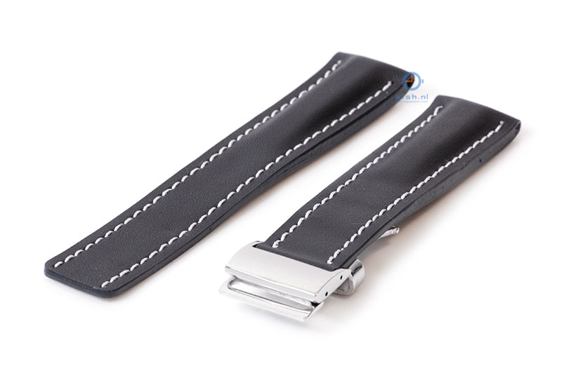 Breitling horlogeband 22mm leer zwart incl. vouwsluiting
