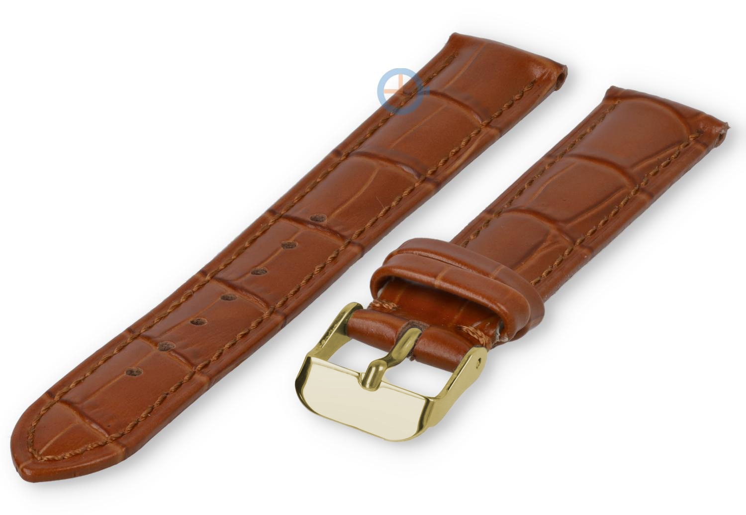 Horlogebandje 17mm - croco leer - cognacbruin - goud