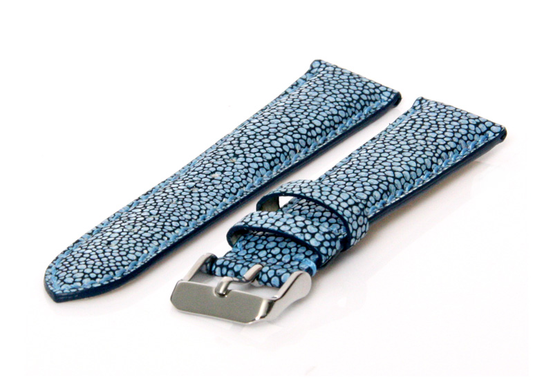 Horlogeband 24mm blauw roggenleer