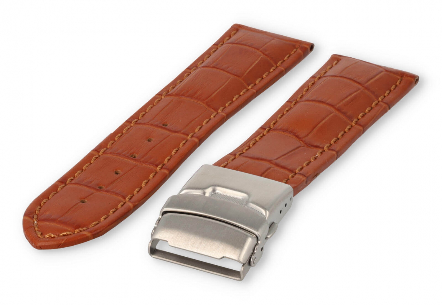 Horlogeband met vouwsluiting 26mm lichtbruin leer
