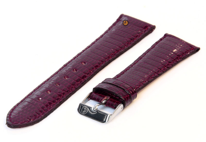 Horlogeband 22mm echt hagedissenleer bordeaux