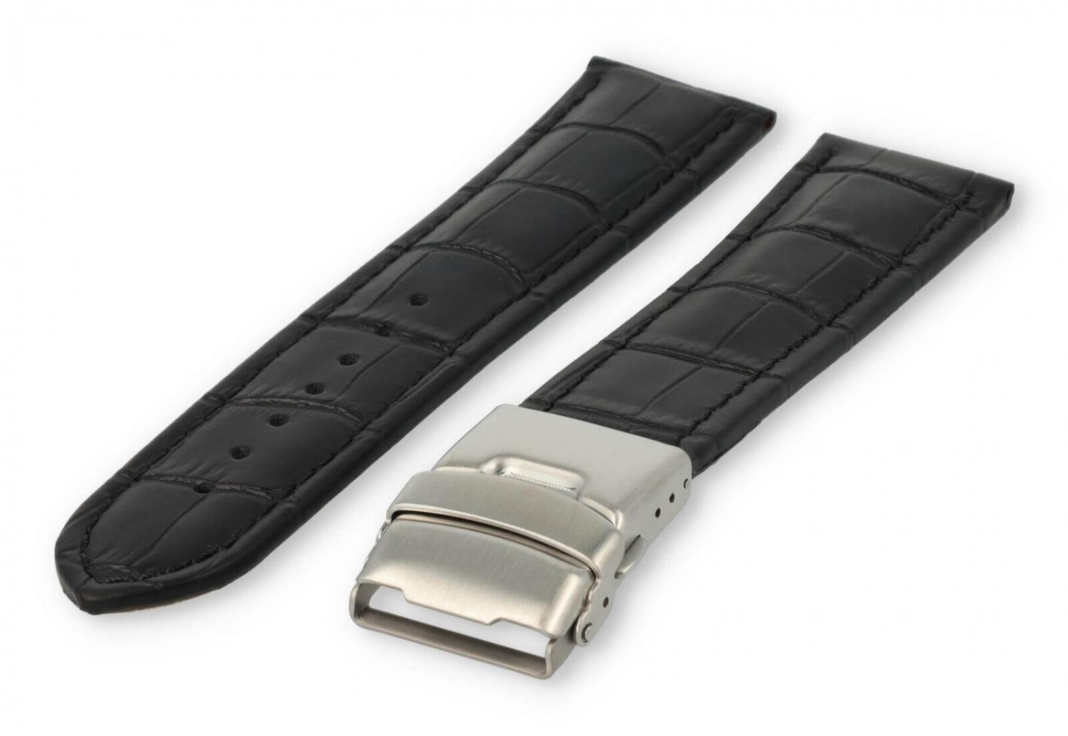 Horlogeband met vouwsluiting 24mm zwart leer