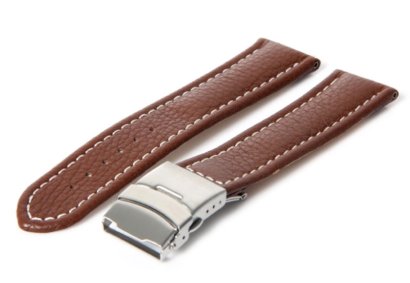 Bruine kalfsleren horlogeband met zilver vouwsluiting - 24mm