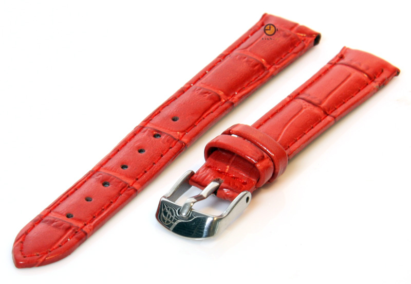 Horlogeband 16mm rood leer croco