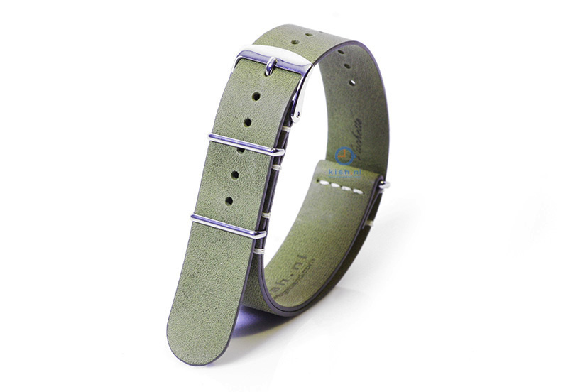 Horlogeband 18mm nato kalfsleer kaki groen