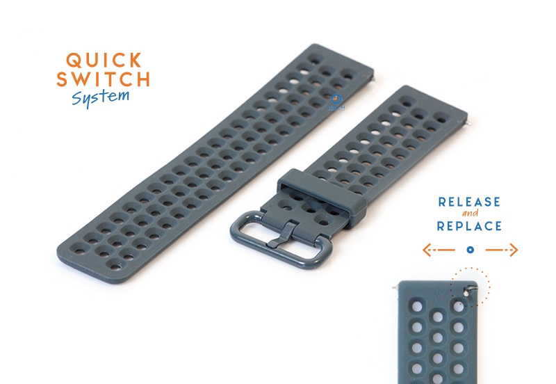Horlogeband 23mm perforated siliconen donkergrijs