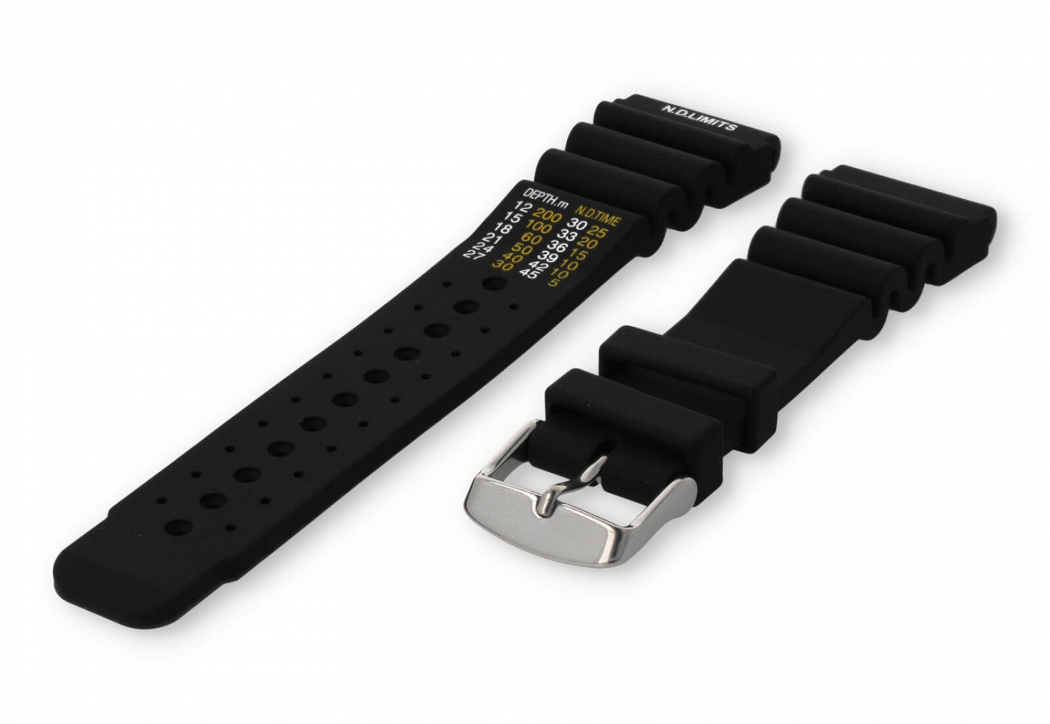 Horlogeband met duiktabel 24mm zwart kunststof
