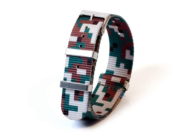 Horlogeband 20mm nylon - pixel groen/bruin