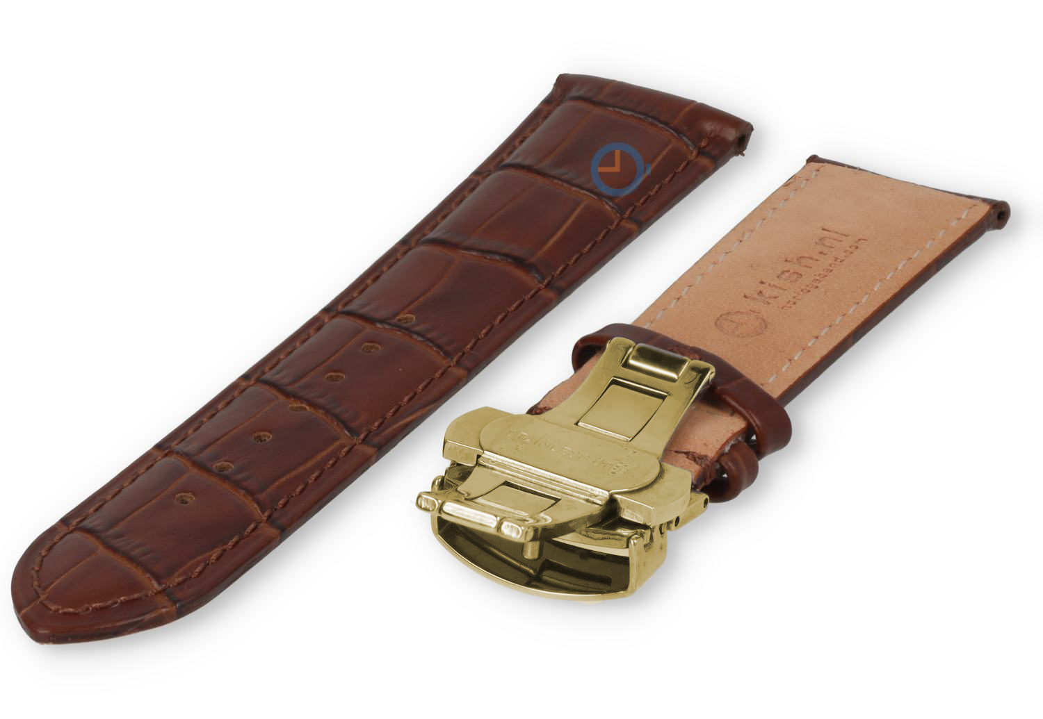 Luxe Maurice Lacroix horlogeband donkerbruin leer - vlindersluiting (goud) - 22mm