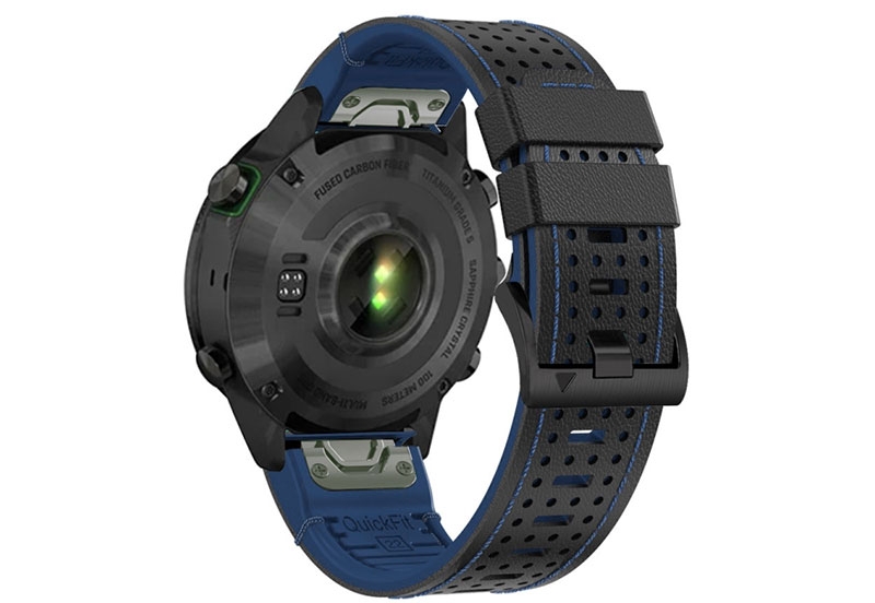 Premium 26mm bandje - leer/siliconen - zwart/blauw