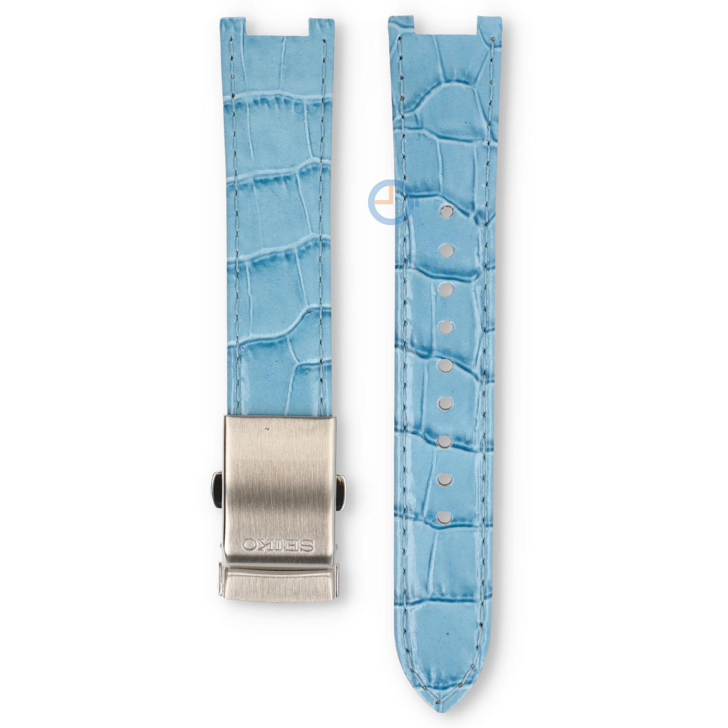 Horlogeband met inkeping - lichtblauw leer met vouwsluiting