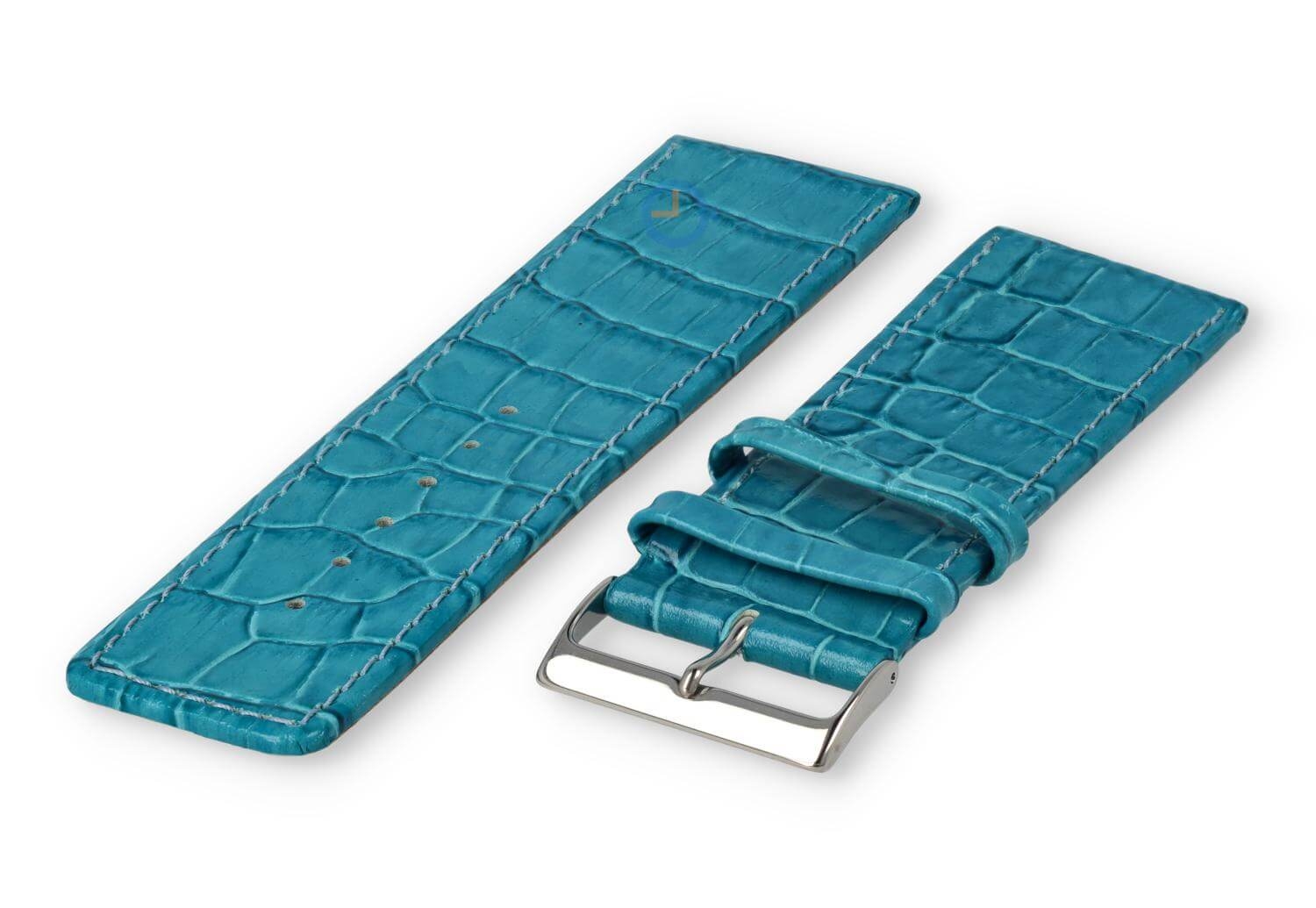 Kalfsleder band met croco-reliëf - 28mm - turquoise