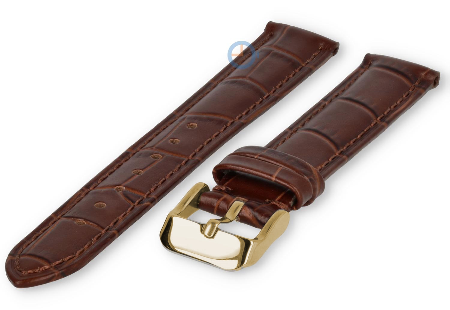 Horlogebandje 15mm - croco leer - donkerbruin - goud