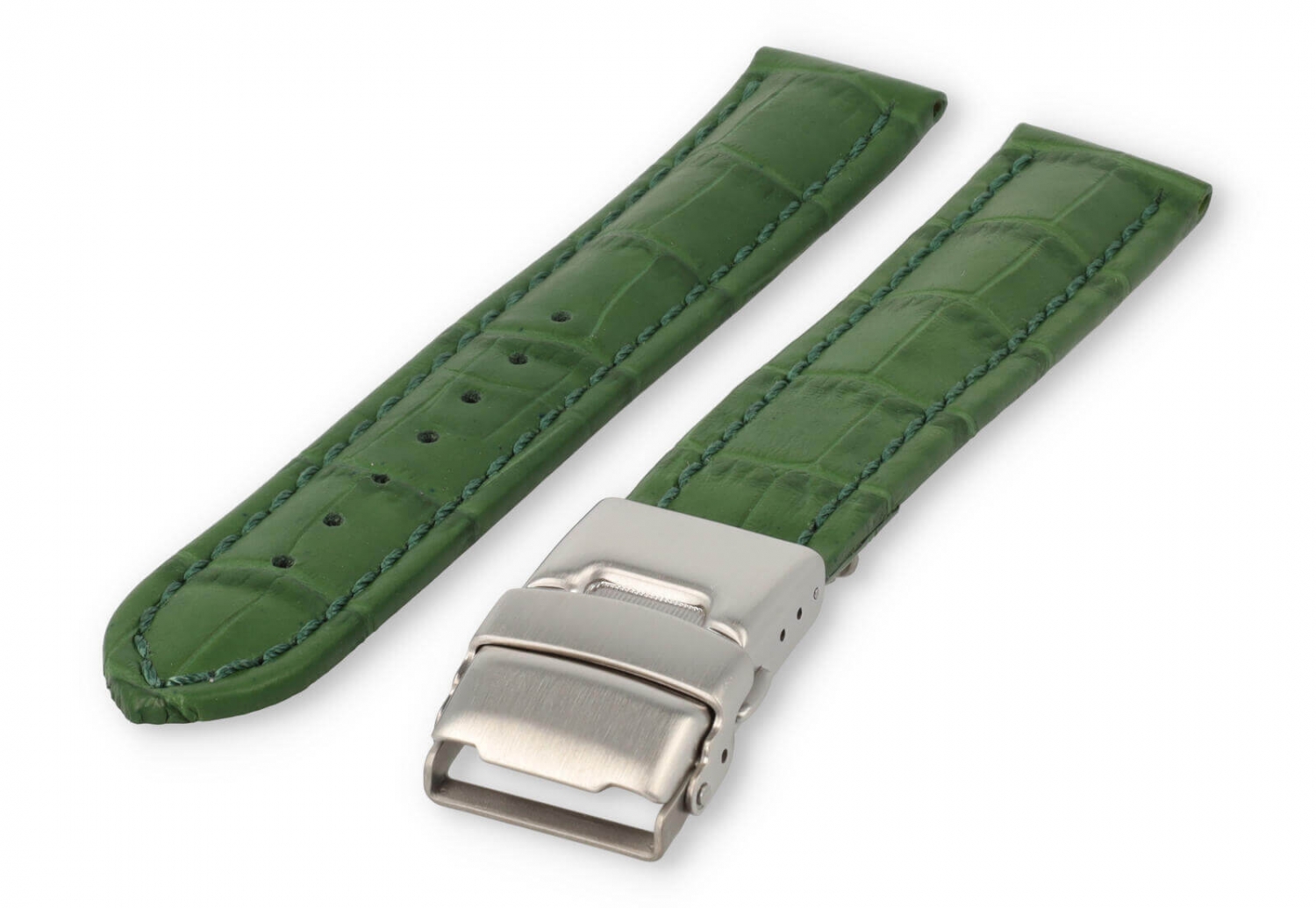 Horlogeband met vouwsluiting 18mm groen leer
