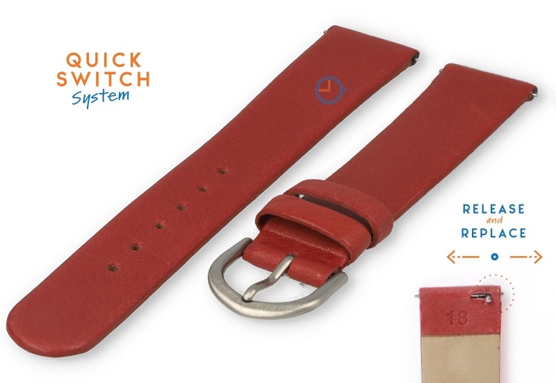 Horlogeband 18mm naadloos rood leer