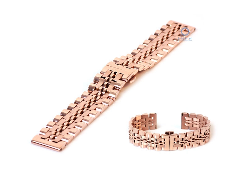 Horlogeband 20mm staal Rosegoud mat/glans