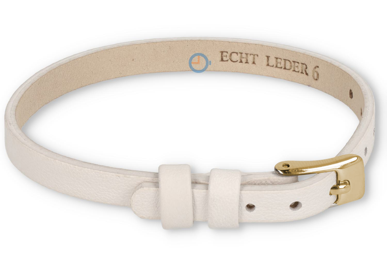 One-piece leren horlogeband - 6mm - wit met goud