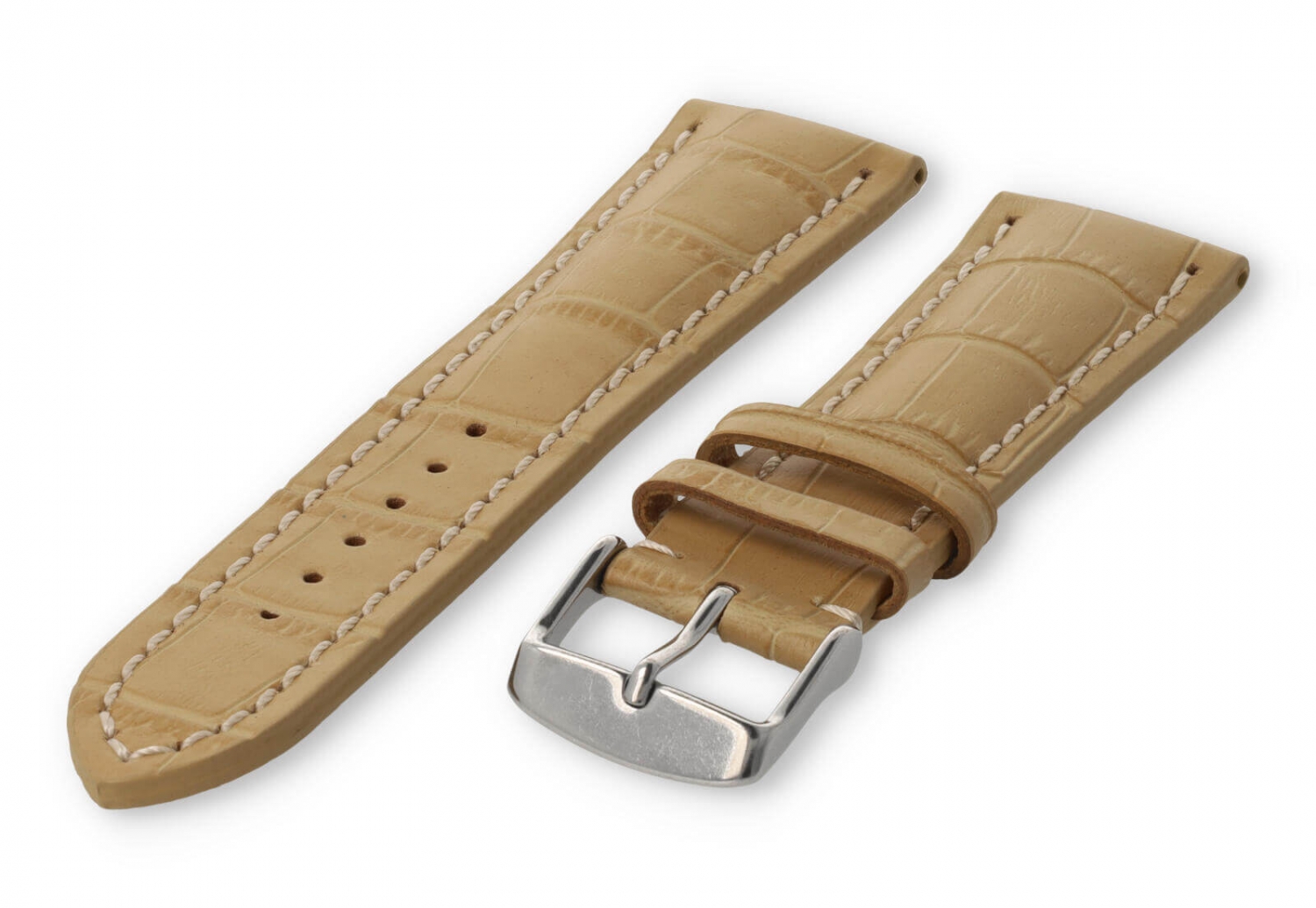 Horlogeband met krokoprint 24mm zand leer