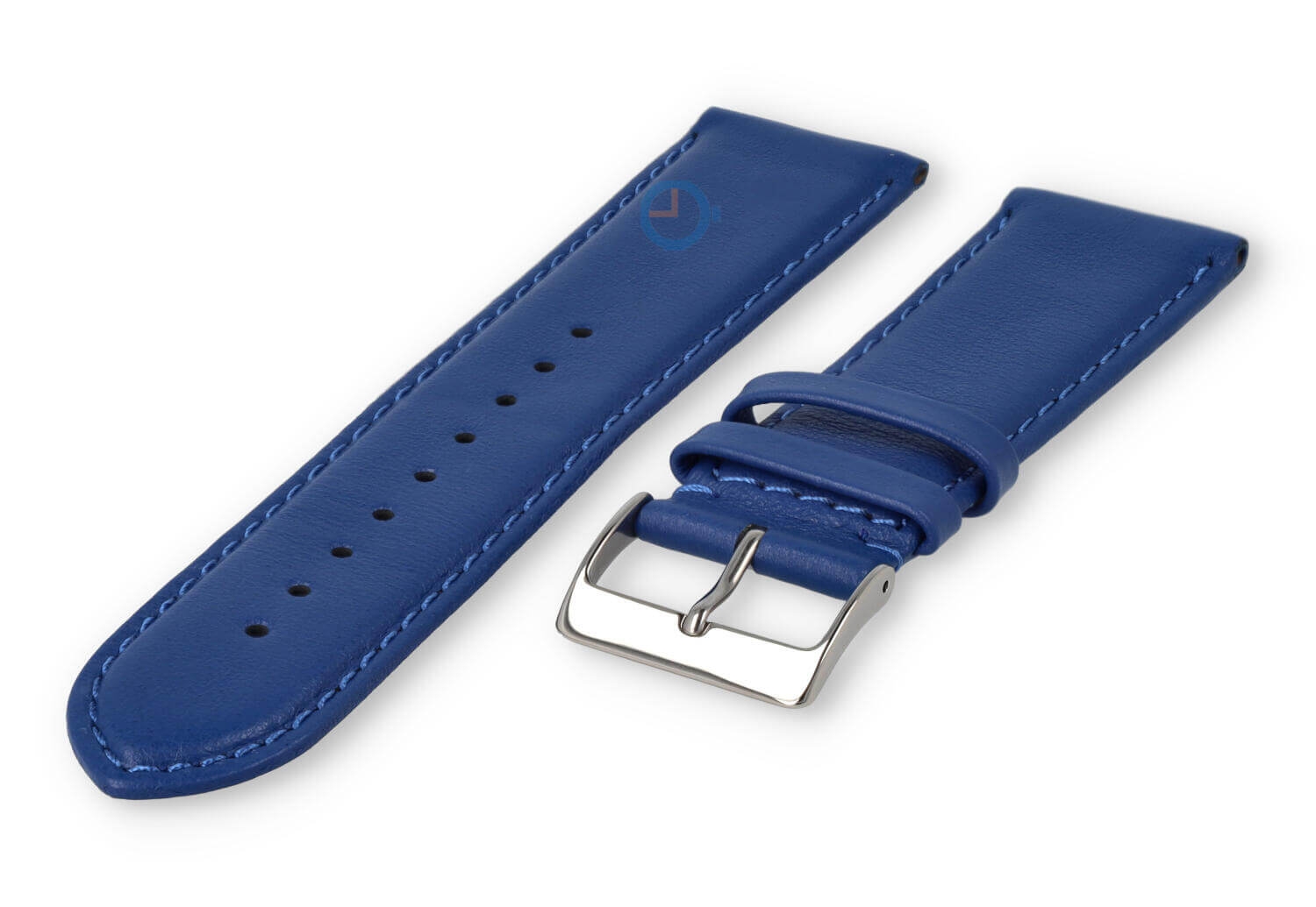 22mm horlogeband glad leer - koningsblauw