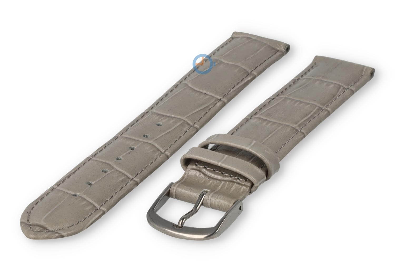 XL horlogeband leer met krokoprint - 16mm - lichtgrijs