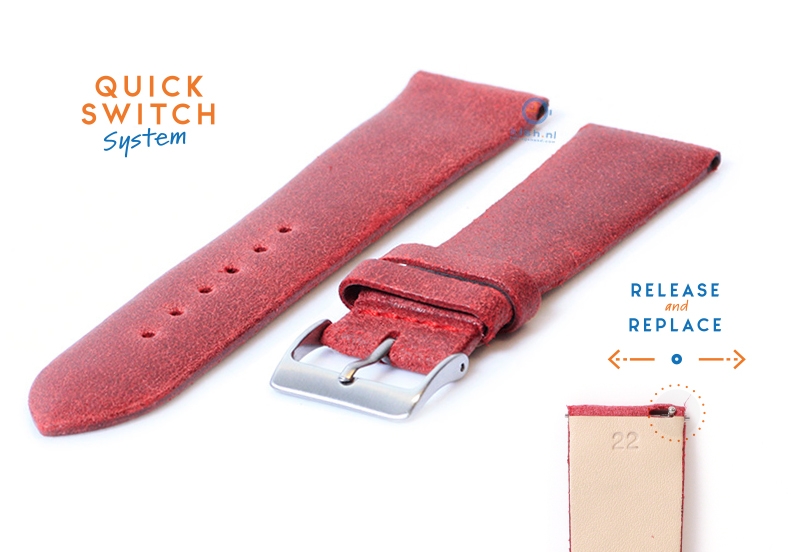 Horlogeband 22mm vintage rood leer
