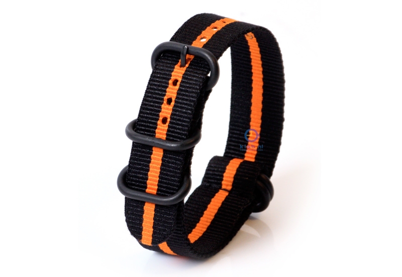 Horlogeband nylon 20mm zwart/oranje