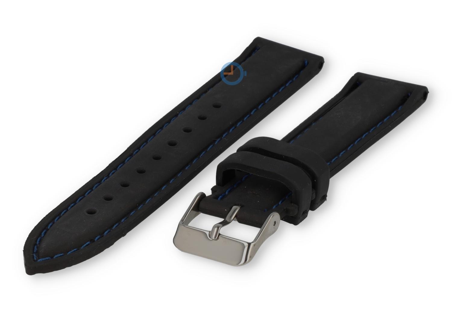 Siliconen bandje - zwart/blauw - 20mm