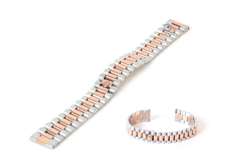 Horlogeband 18mm staal zilver rose goud - deels gepolijst