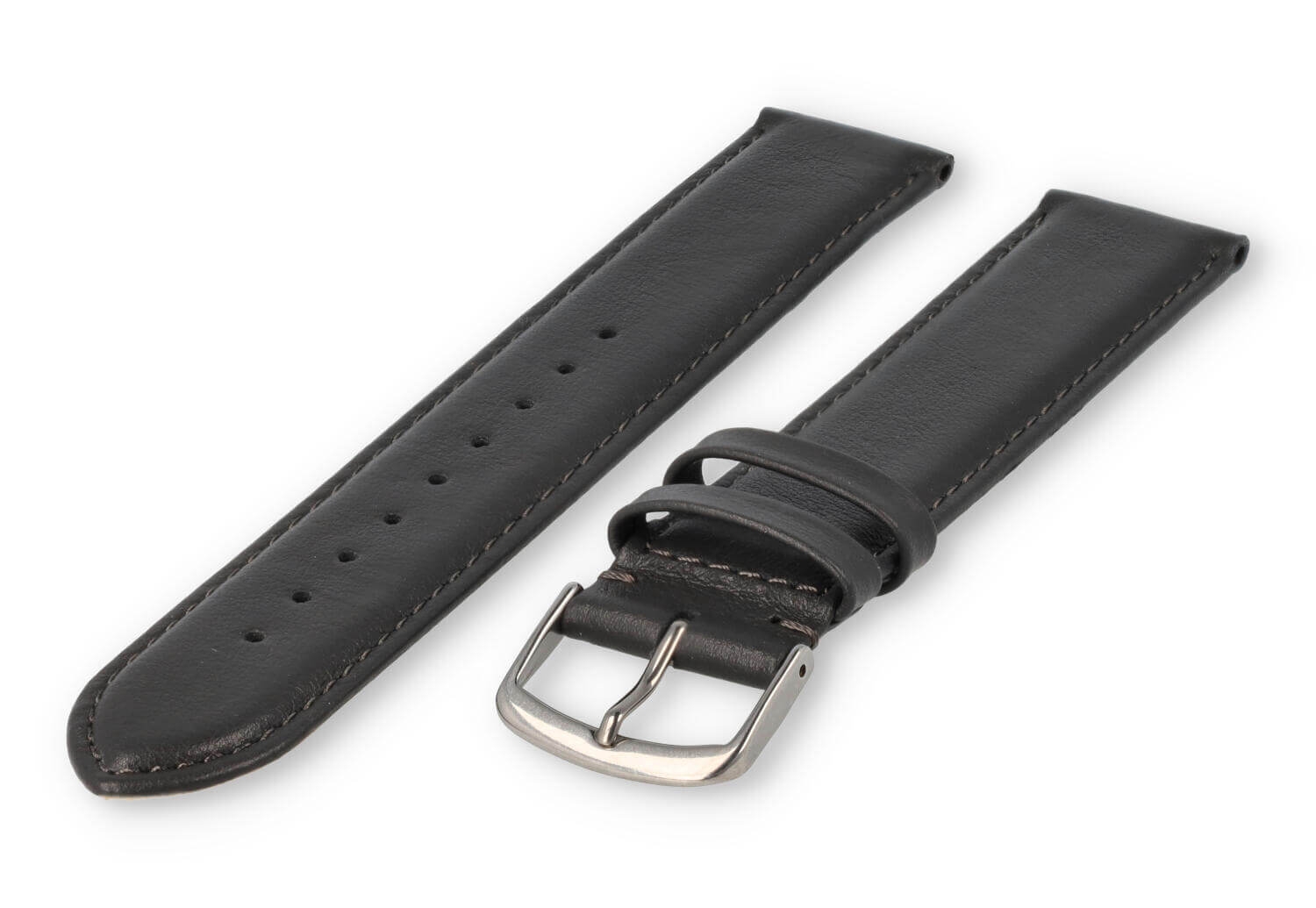 XL horlogeband glad leer - 20mm - donkergrijs