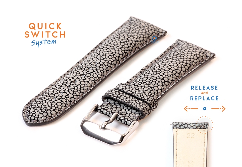 Horlogeband 22mm grijs roggenleer