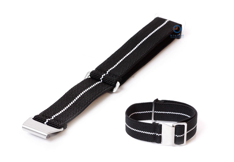 Elastische horlogeband 20mm nylon zwart - wit