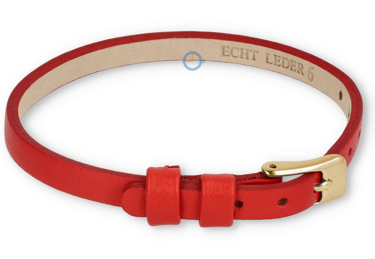 One-piece leren horlogeband - 6mm - rood met goud