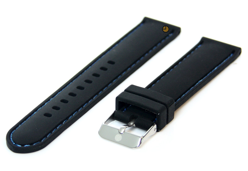 Horlogeband 18mm siliconen zwart-blauw