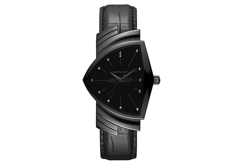 Hamilton horlogeband H24401731 - zwart leer
