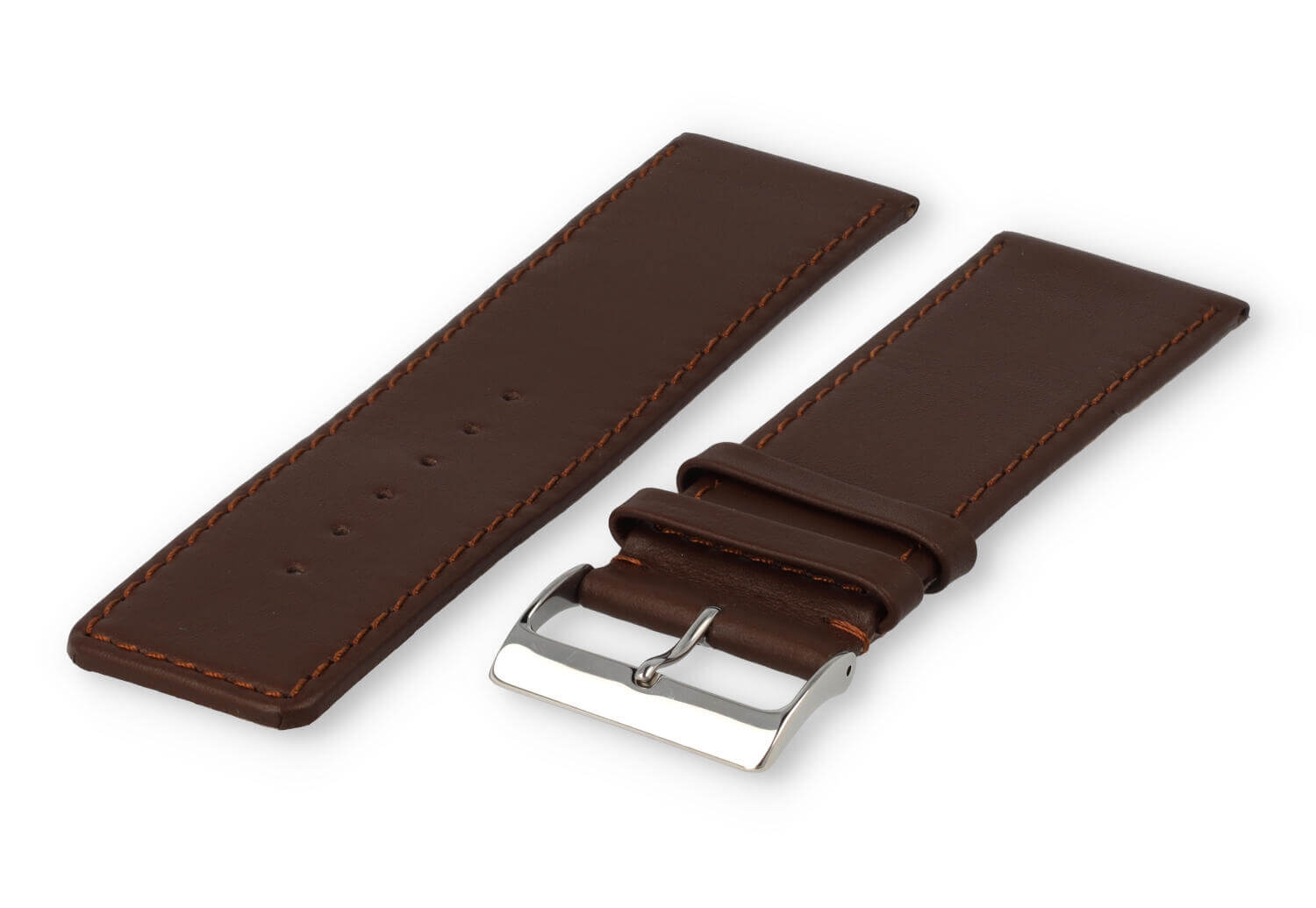 XL horlogeband glad leer - 30mm - donkerbruin