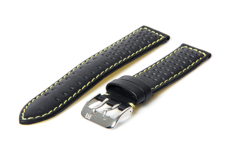 Horlogeband 22mm Zwart / geel waterproof
