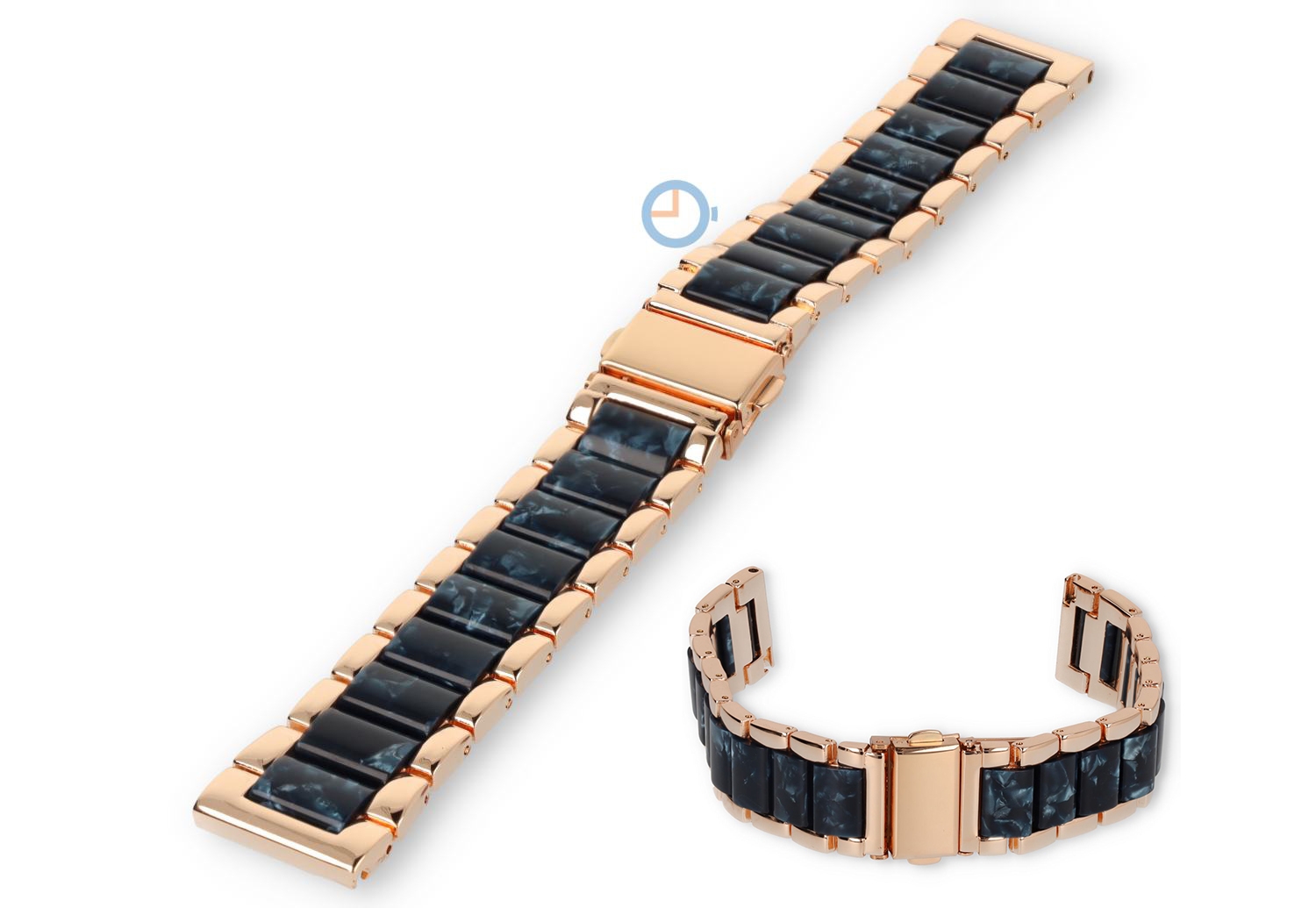20mm marmer bandje staal met resin - rosegoud/blauw
