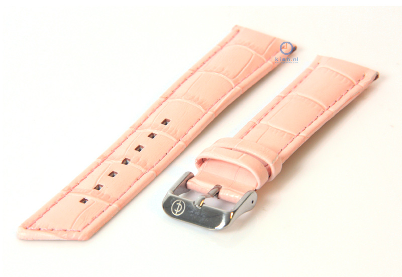 Horlogeband 22mm roze leer croco