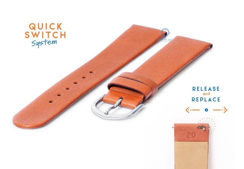 Horlogeband 20mm naadloos bruin leer