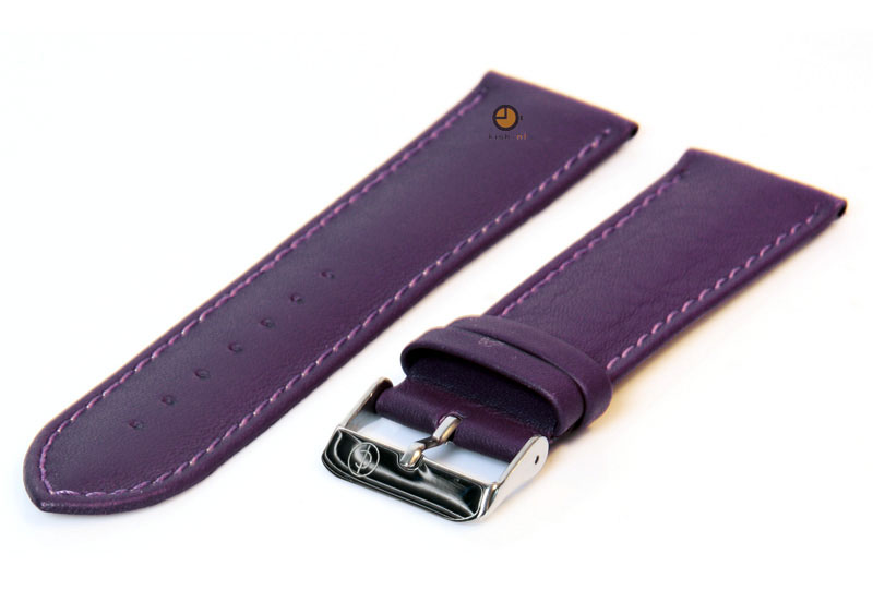 Horlogeband 22mm lila kalfsleer