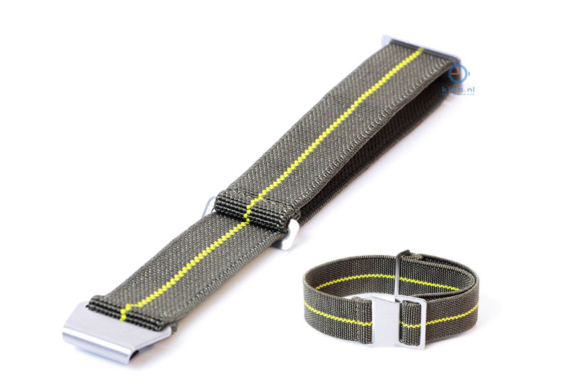 Elastische horlogeband 20mm nylon army groen - geel