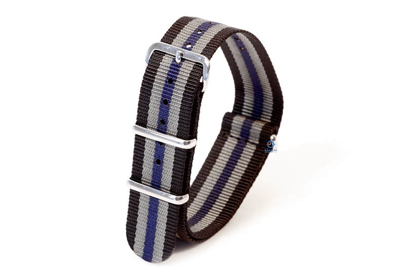 Horlogeband nylon 20mm zwart/grijs/blauw