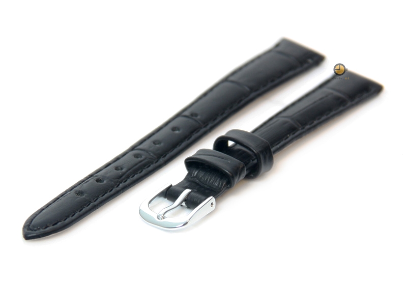 Horlogeband 14mm zwart leer