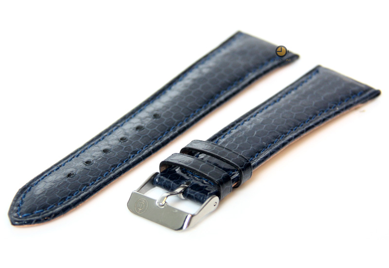 Horlogeband 22mm blauw echt slangenleder