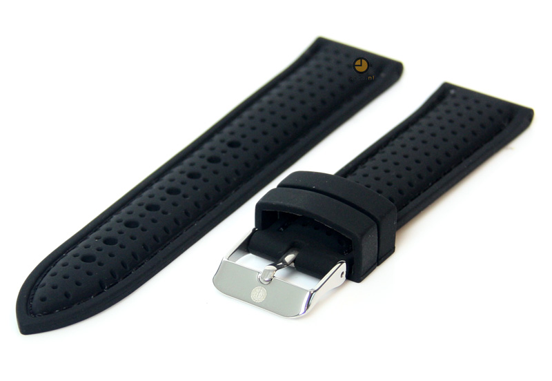 Horlogeband 20mm siliconen zwart - perforated