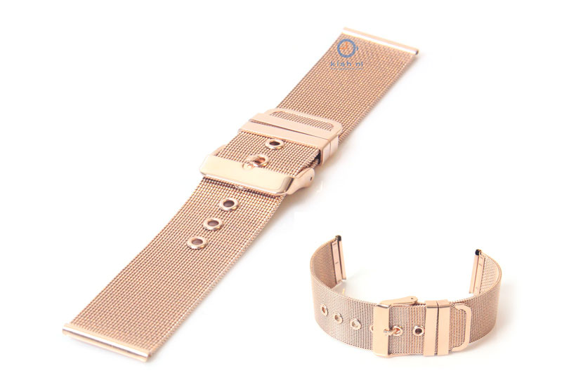 Horlogeband 20mm milanees rose goud mat/glans