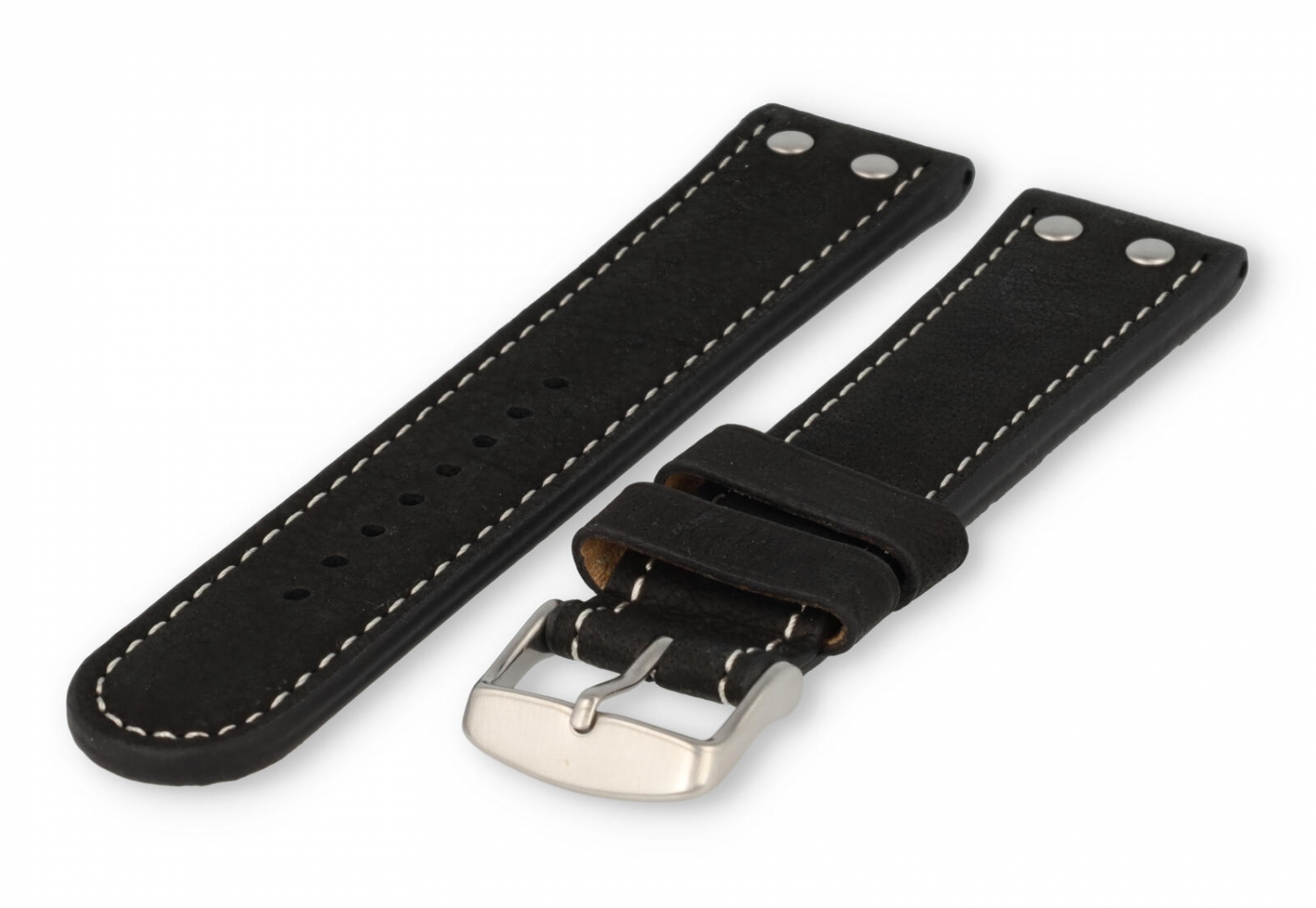 Flieger XL horlogeband 24mm zwart leer