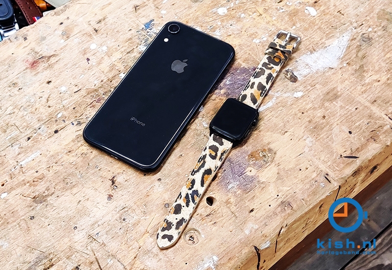 Apple Watch bandje leer luipaard print - 42/44/45mm