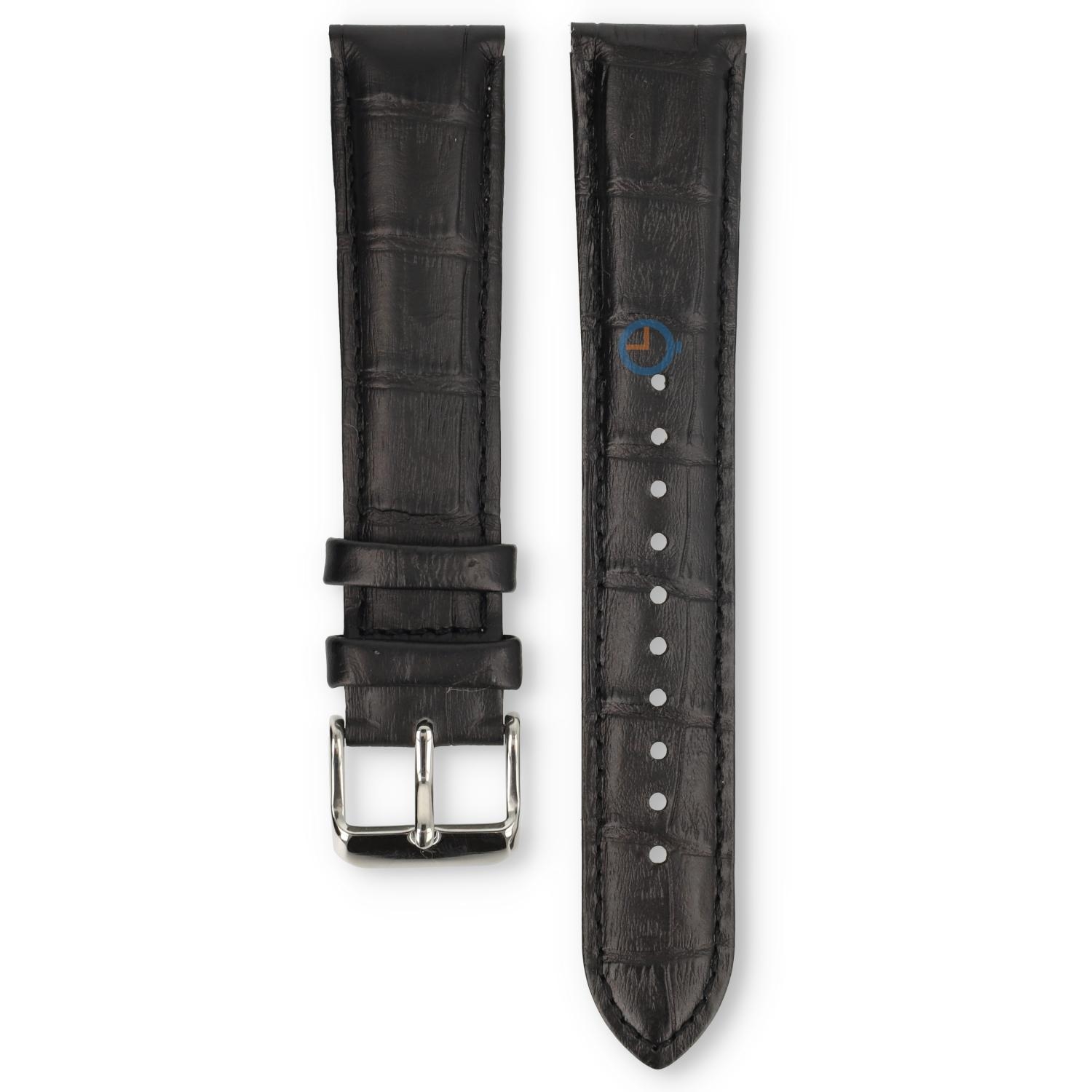 Universele 22mm zwart leren horlogeband - Pulsar