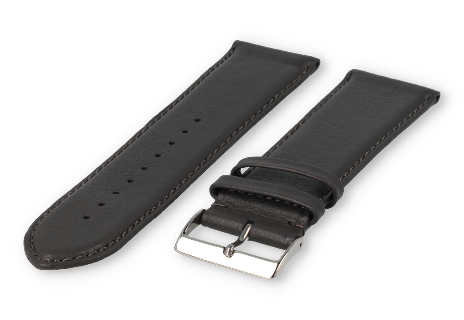 XL horlogeband glad leer - 28mm - donkergrijs